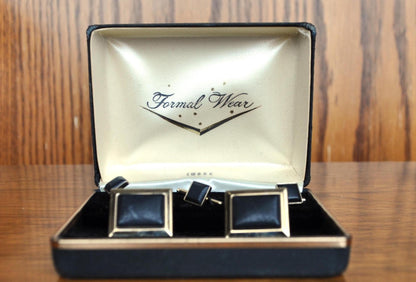 Amazing Swank Black Onyx Cuff Links and Tie Bars Formal Wear - Black Onyx Gemstones - Swank Black Onyx Cufflinks