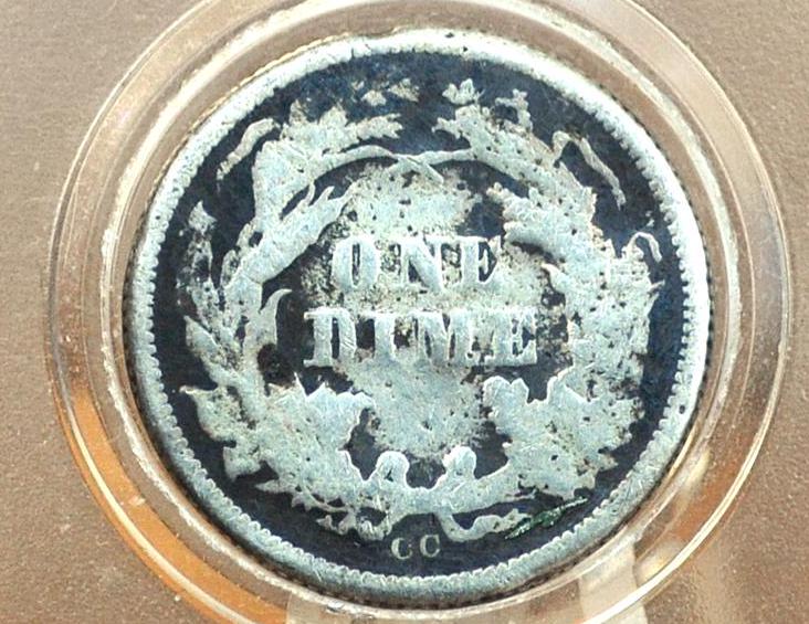 1876 Seated Liberty Dime CC - G Details - 1876 Liberty Seated Silver Dime - Authentic - Carson City Mint -