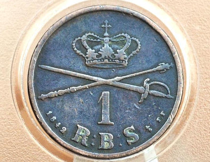 1842 Denmark 1 Rigsbankskilling - 1 R.B.S. - Christian VIII Coin - Great Condition - Altona Mint -