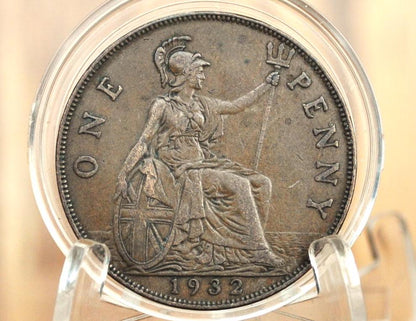 1932 Great Britain One Penny - XF/AU Grade / Condition - United Kingdom Large Penny 1932 - King George Penny, Bronze, UK penny