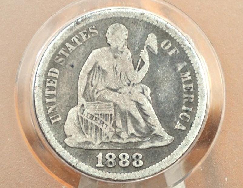 1888 Seated Liberty Dime - VG+ (Very Good) - 1888 Silver Dime / 1888 Liberty Seated Dime US 1 Dime From 1888
