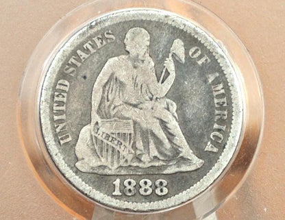 1888 Seated Liberty Dime - VG+ (Very Good) - 1888 Silver Dime / 1888 Liberty Seated Dime US 1 Dime From 1888