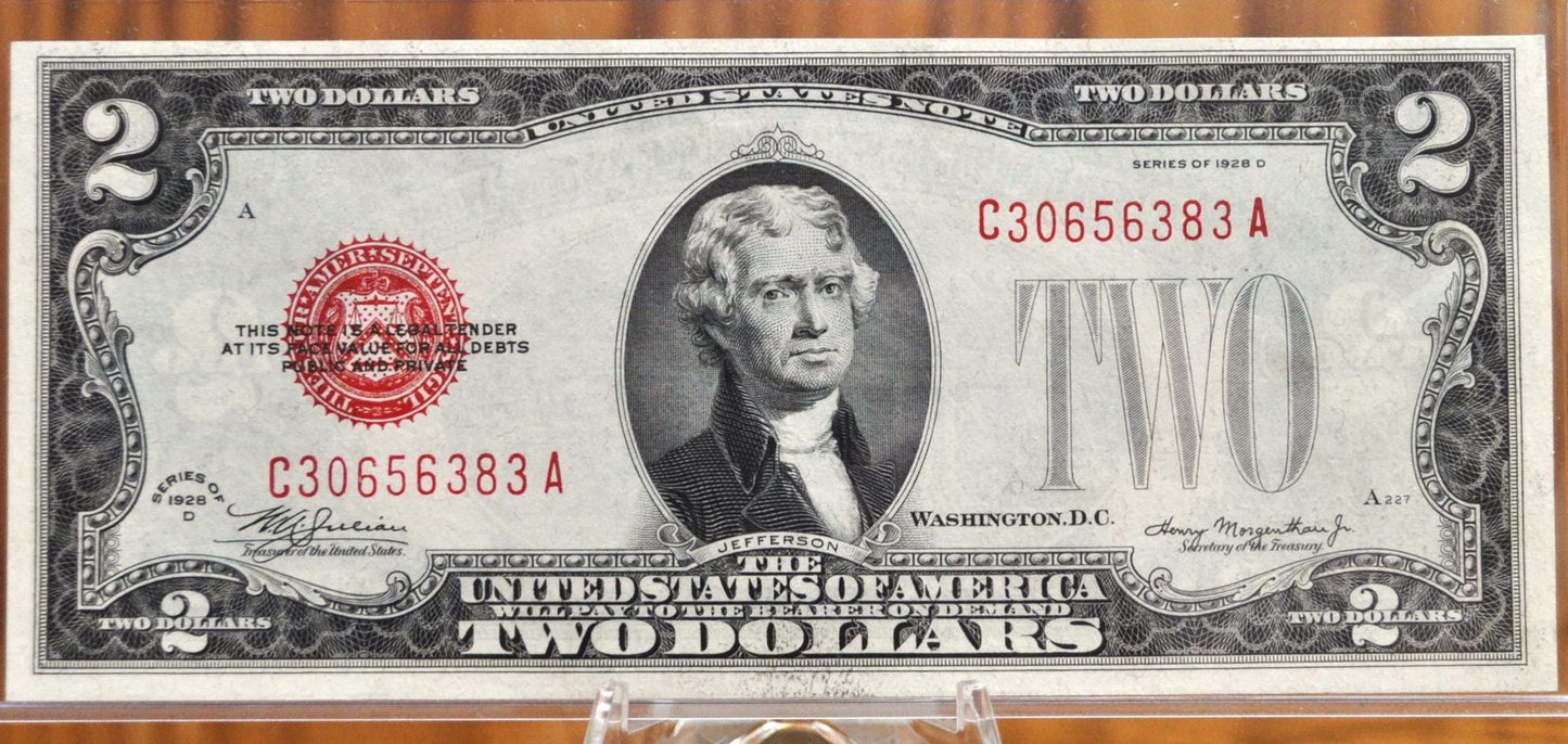 1928-D 2 Dollar United States Mule Note - Red Seal Note - Choose by Grade - 1928D Two Dollar Legal Tender US Mule Note - Fr. 1505m