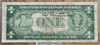 1942 Short Snorter Signed 1935-A Silver Certificate Note - 6.17.42, U.S. Signal Corps, Fort Monmouth - WW2 Short Snorter Silver Certificate