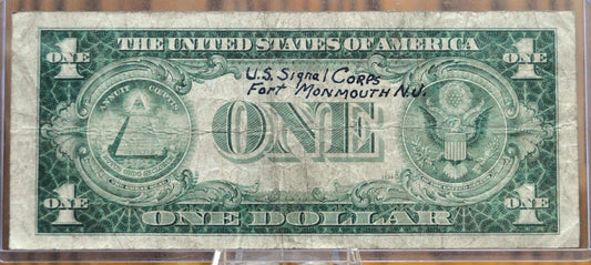 1942 Short Snorter Signed 1935-A Silver Certificate Note - 6.17.42, U.S. Signal Corps, Fort Monmouth - WW2 Short Snorter Silver Certificate