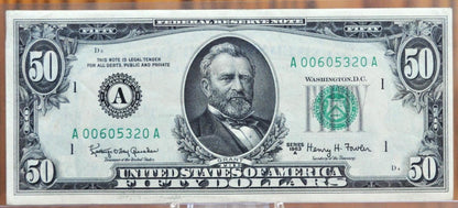 1963-A Federal Reserve 50 Dollar Note - Boston MA (A) Note - Dark Green Seal - AU - 1963A Fifty Dollar Federal Reserve Note - Fr#2113-A