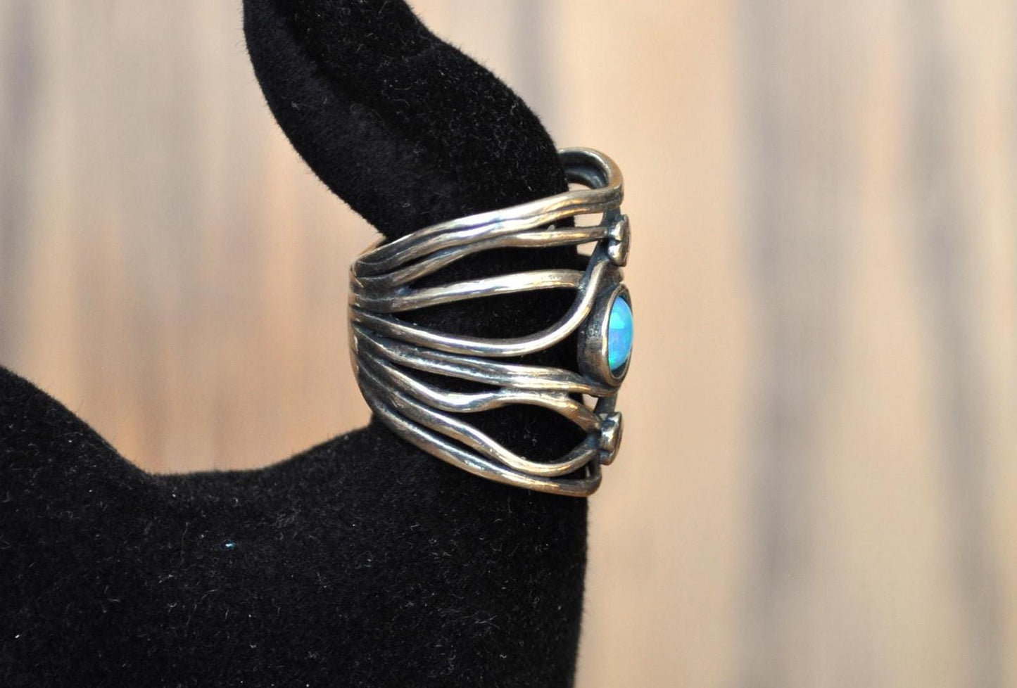 Rare Israeli Blue Opal Didae Shablool 925 Sterling Silver Flower Ring - Size 6.5 - Israeli Ring