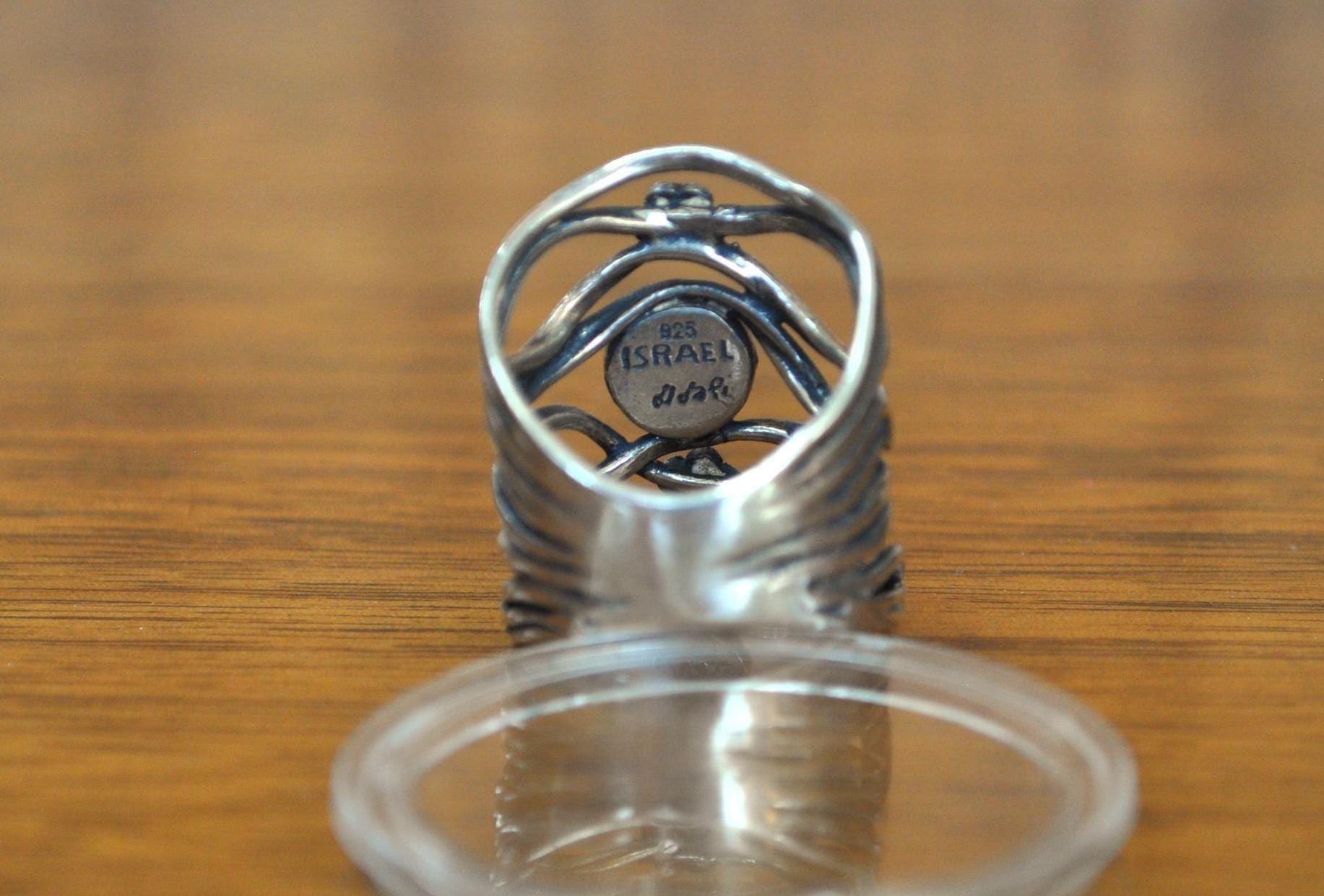 Rare Israeli Blue Opal Didae Shablool 925 Sterling Silver Flower Ring - Size 6.5 - Israeli Ring