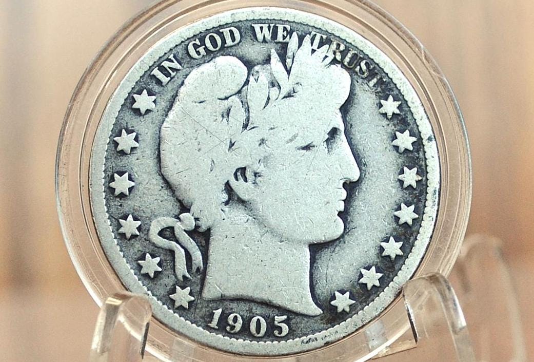 1905 Barber Silver Half Dollar, Great Date - VG (Very Good) Grade/Condition, San Francisco Mint 1905 Half Dollar 1905 Barber 50 Cent Coin