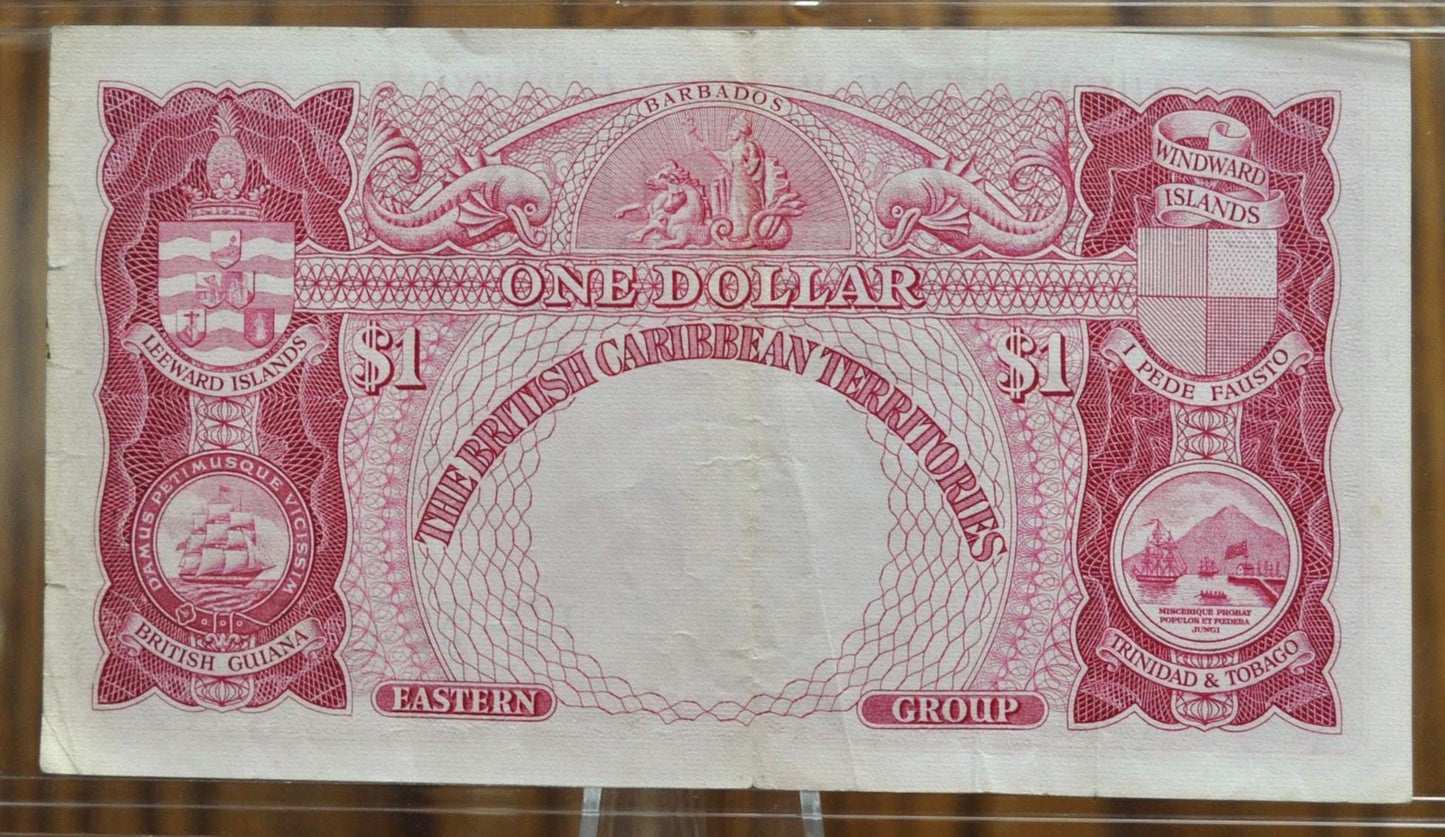 1956 British Caribbean Territories 1 Dollar Note - Red Issue, 3.1.1956 - 1956 East Caribbean British Territories One Dollar Note - P#7b