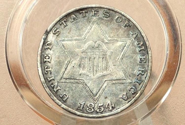1854 Three Cent Silver US Coin, Rarer Date - XF45 - 1854 3 Cent Trimes Silver 3 Cent Pieces - Great Collection Coin