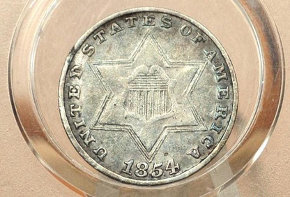 1854 Three Cent Silver US Coin, Rarer Date - XF45 - 1854 3 Cent Trimes Silver 3 Cent Pieces - Great Collection Coin