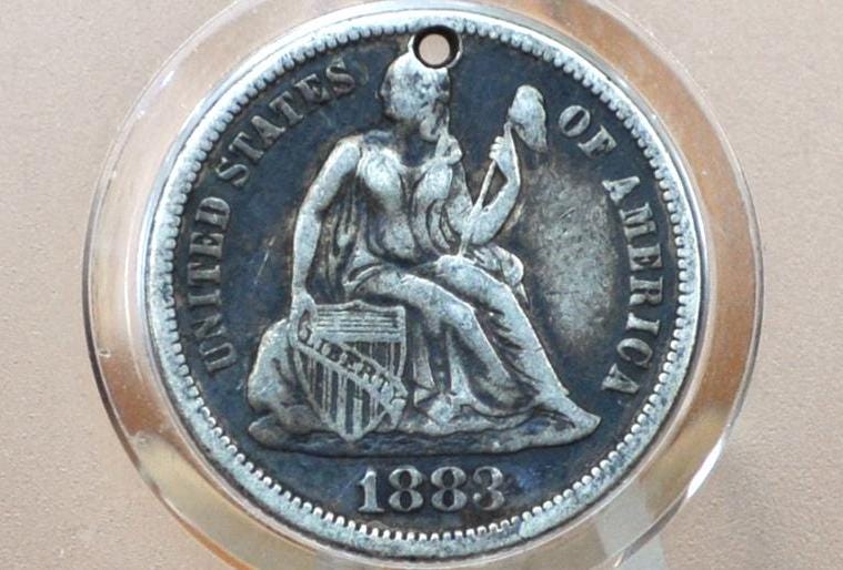 Genuine Antique Love Token, CE initials - Made From an 1883 Silver Dime - Beautiful Scroll Work, 1800s Silver Love Token EC initials CE