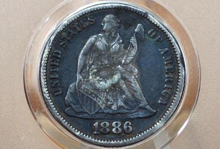 Genuine Antique Love Token, LFH initials - Made From an 1883 Silver Dime - Beautiful Scroll Work, 1800s Silver Love Token LFH initials LFH