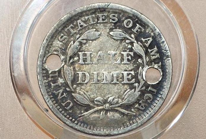 1856 Half Dime - XF, Holed - 1856 Seated Liberty Half Dime - Early American Coin - 1856 Silver Half Dime Liberty Seated
