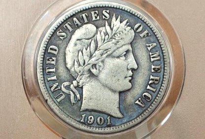 1901 Barber Silver Dime - G (Good) Grade / Condition - Philadelphia Mint - 1901 P Barber Dime - Silver Dimes
