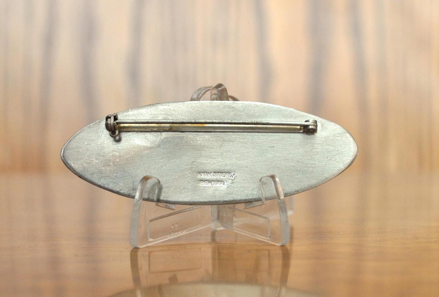 Amazing Signed Kirk-Stieff Pewter Oval Floral Engraved Pin Brooch - Kirk-Stieff Pewter Pin - Oval Floral Brooch