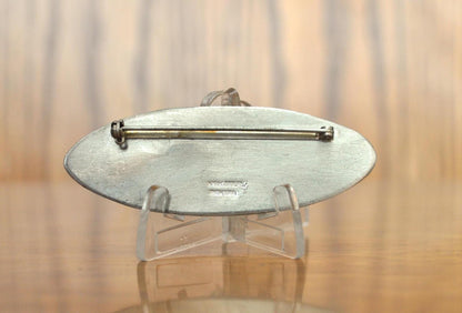 Amazing Signed Kirk-Stieff Pewter Oval Floral Engraved Pin Brooch - Kirk-Stieff Pewter Pin - Oval Floral Brooch