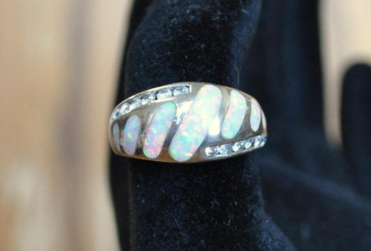 Beautiful 925 Sterling Silver AK and Fiery Opal CZ Statement Ring - Size 6 - Sterling Silver Fiery Opal AK Ring