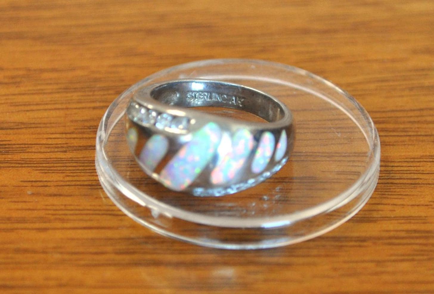 Beautiful 925 Sterling Silver AK and Fiery Opal CZ Statement Ring - Size 6 - Sterling Silver Fiery Opal AK Ring