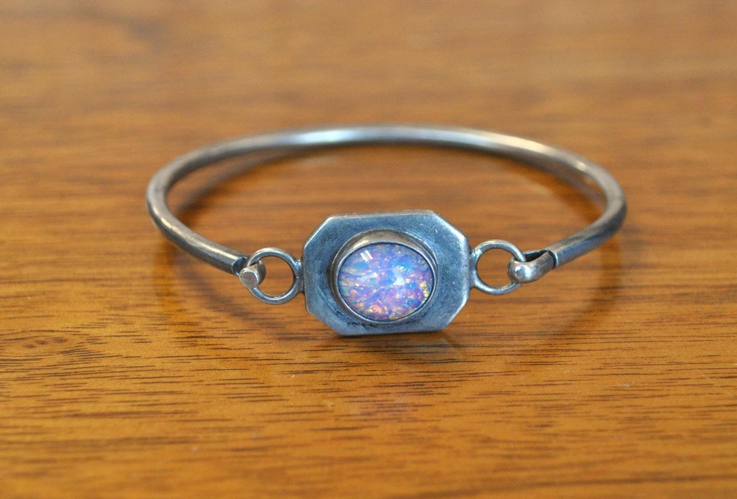 Rare Mexican 925 Sterling Silver Fire Glass Bracelet - Stunning Vintage "Mexico 925" Stamped Fire Glass Bracelet - 6.5 mm Wide, 5 mm Height