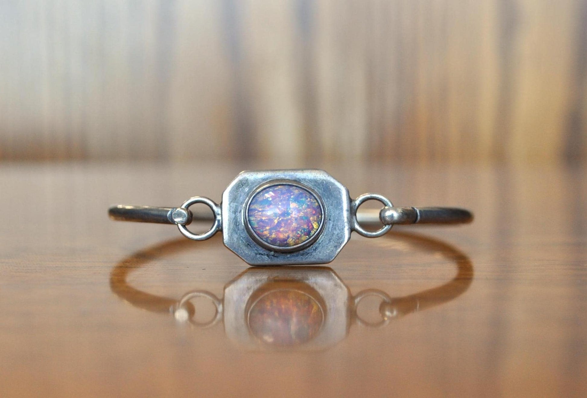 Rare Mexican 925 Sterling Silver Fire Glass Bracelet - Stunning Vintage "Mexico 925" Stamped Fire Glass Bracelet - 6.5 mm Wide, 5 mm Height