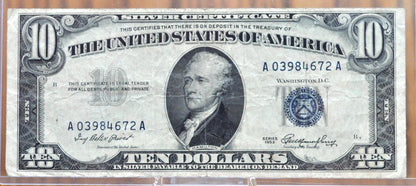 1953 Blue Seal 10 Dollar Silver Certificate Fr#1706- Choice AU Grade / Condition - 1953 Ten Dollar Silver Certificate