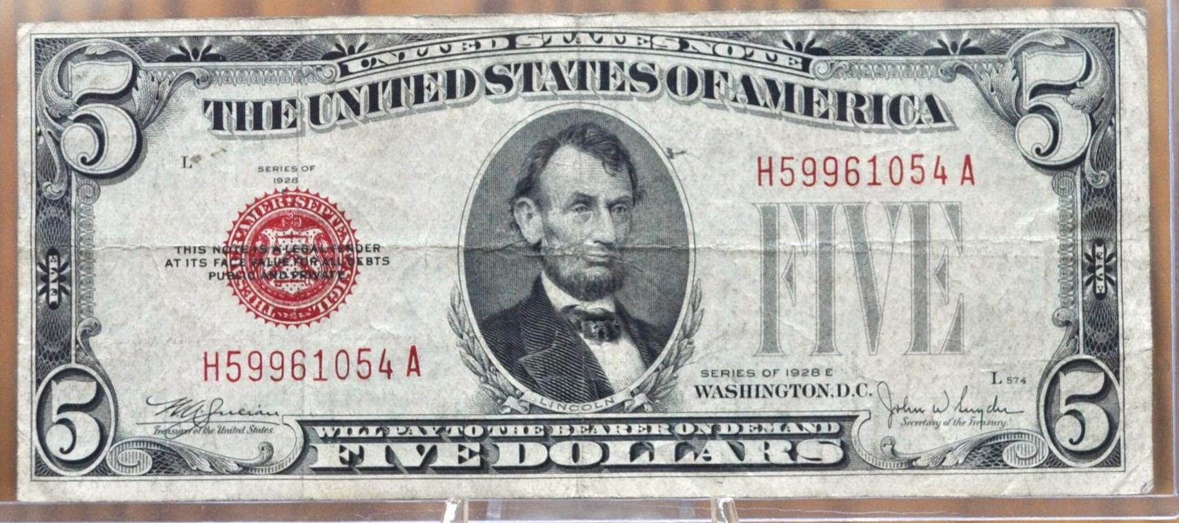 1928 5 Dollar Us Note Red Seal - F-Bu (Fine To Uncirculated) - Choose By Grade - 1928F Five Dollar Us Note Red Seal 1928E Fr#1525-Fr1531