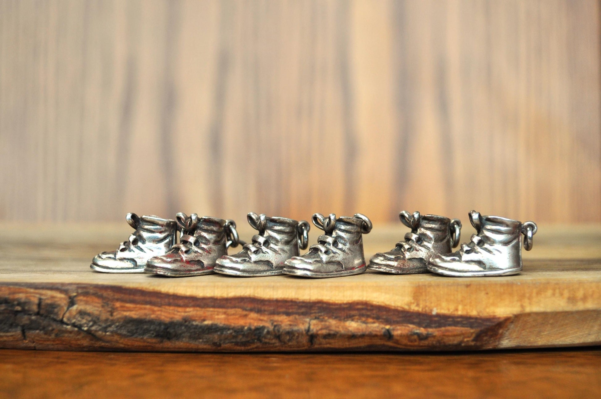 Antique 50's Inscribed Sterling Silver Baby Shoes By Napier Three Dimensional - Inscribed Names and Dates - Napier 3-D Baby Boots Charm