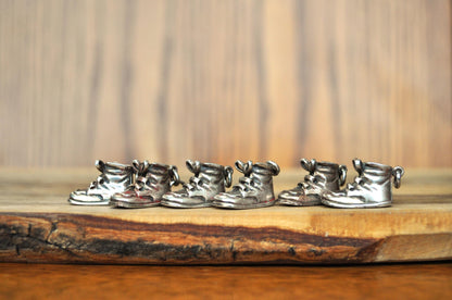 Antique 50's Inscribed Sterling Silver Baby Shoes By Napier Three Dimensional - Inscribed Names and Dates - Napier 3-D Baby Boots Charm