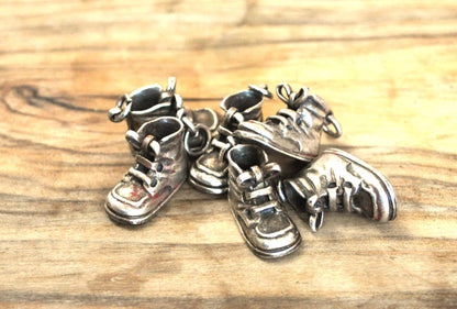 Antique 50's Inscribed Sterling Silver Baby Shoes By Napier Three Dimensional - Inscribed Names and Dates - Napier 3-D Baby Boots Charm