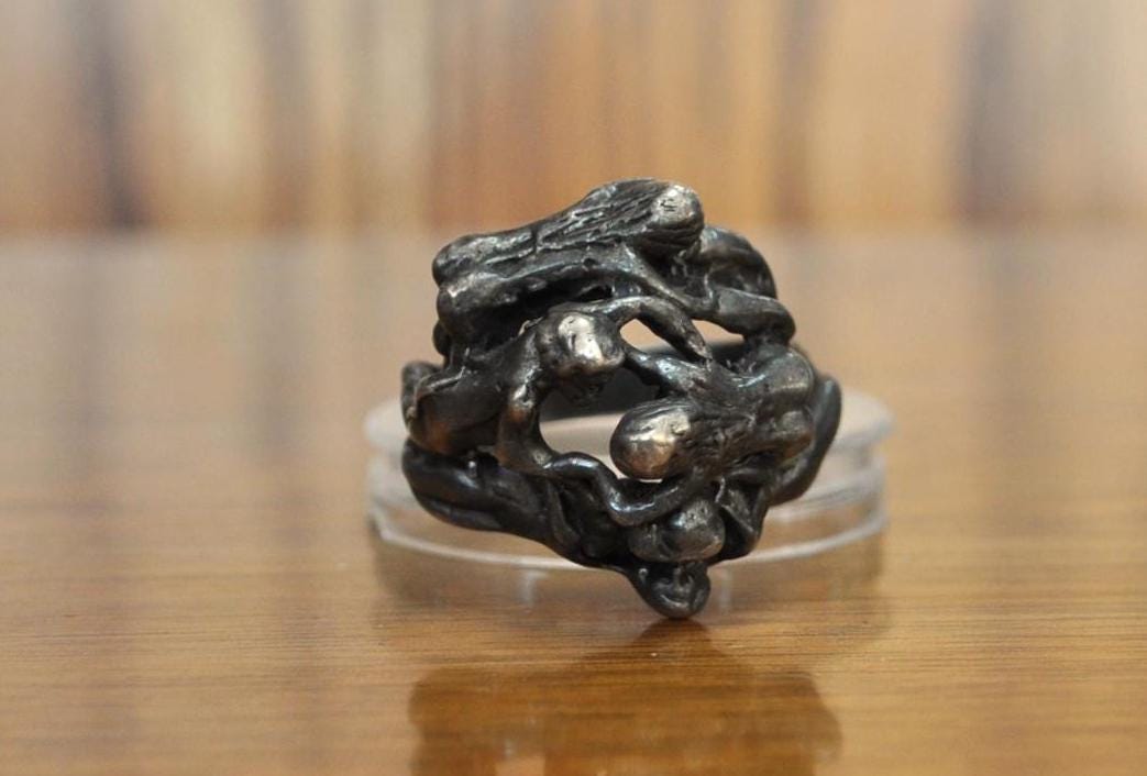 Unique Hand Made Sterling Silver Sex Orgy Style Ring - 925 Sex Ring - Size 10 - Large 925 Sex Ring