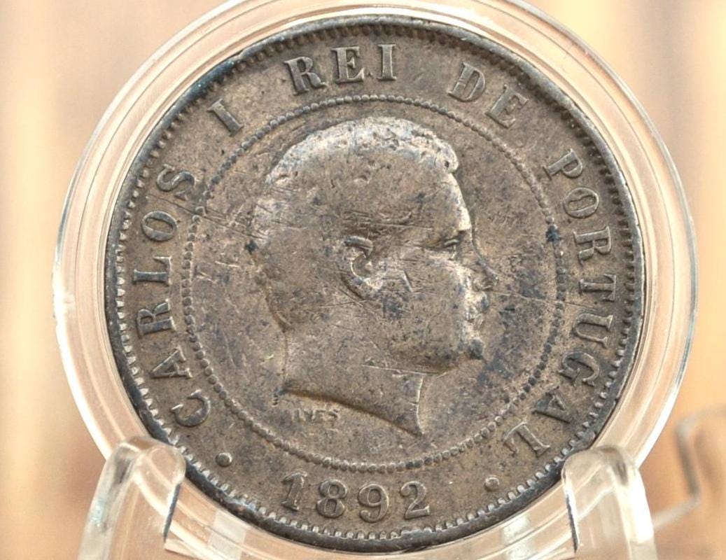 1892 Portuguese 20 Reis Portugal - Republica Portugesa Twenty Reis XX Ried 1892 - XF Condition - Old Portuguese Coin