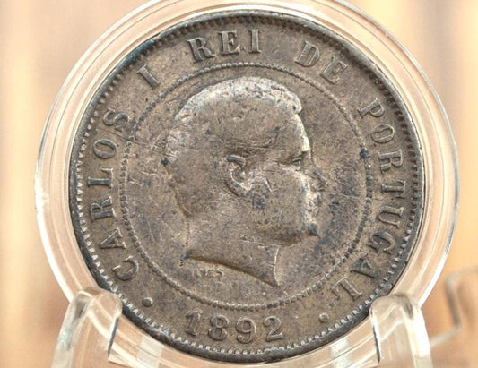 1892 Portuguese 20 Reis Portugal - Republica Portugesa Twenty Reis XX Ried 1892 - XF Condition - Old Portuguese Coin
