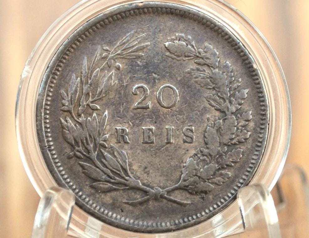 1892 Portuguese 20 Reis Portugal - Republica Portugesa Twenty Reis XX Ried 1892 - XF Condition - Old Portuguese Coin
