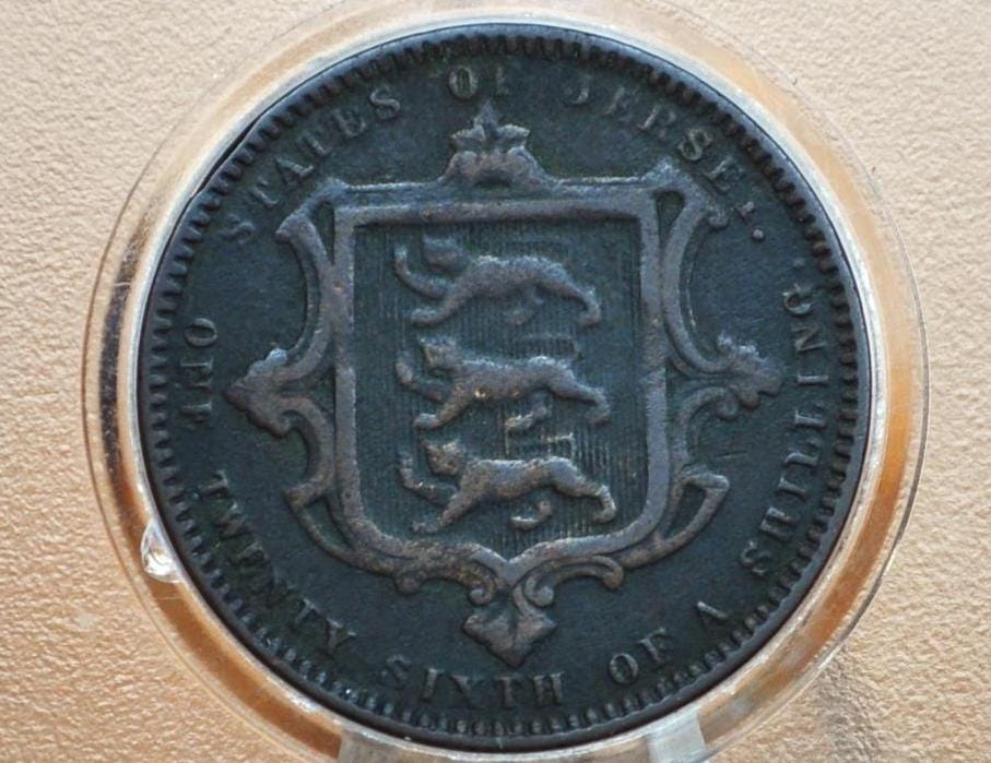 1866 States of Jersey 1⁄26 Shilling - XF Condition - UK One Twenty-Sixth Shilling 1866 - Queen Victoria Jersey Coin 1866, Rare