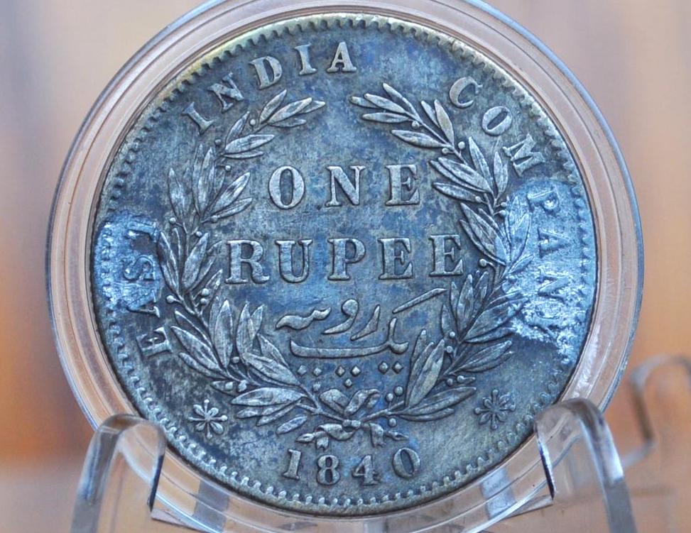 1840 East India Company 1 Rupee, Great Condition, East India Company Silver One Rupee 1840, Early 1800's Coin