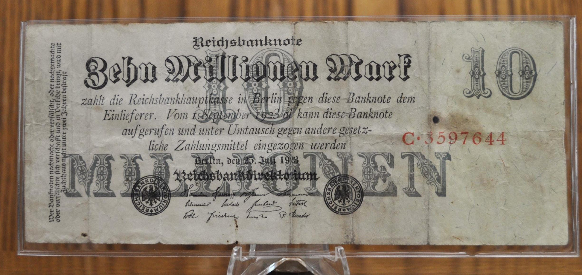 1923 Germany 10 Million Mark Reichsbanknote - Post-WWI German Inflation Note - 1923 German Ten Million Mark Note - P#96