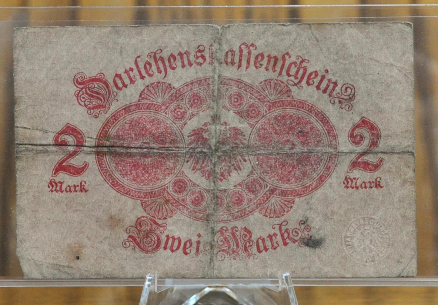 1914 2 Mark German Note - Darlehnskassenschein - Fine Condition - WWI era note - Red Seal and Underprint - 1914 Two Mark Germany Note - P#54