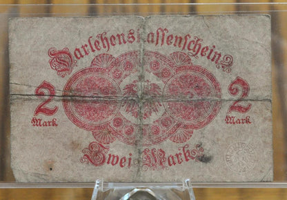1914 2 Mark German Note - Darlehnskassenschein - Fine Condition - WWI era note - Red Seal and Underprint - 1914 Two Mark Germany Note - P#54