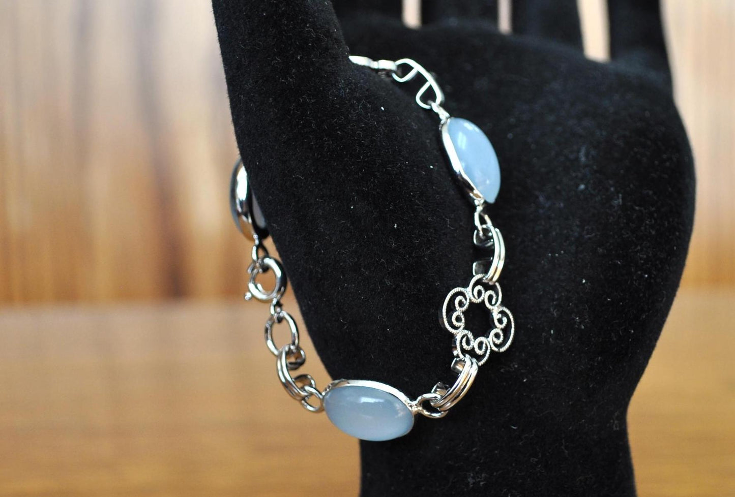 Ornate Gold Filled Glass Moonstone Bracelet - 14 mm - Gold Filled Ornate Bracelet