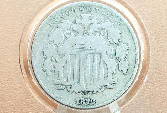 1870 Shield Nickel - VG-F (Very Good to Fine) Grade / Condition - 1870 Nickel - Shield Type Nickel 1800's - Lower Mintage Date