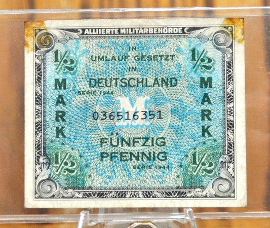 1944 Germany 1/2 Mark 50 Pfennig Note - Allied Military WWII Issue - 1944 German Half Mark Fifty Pfennig Allied Military Banknote - P#191a