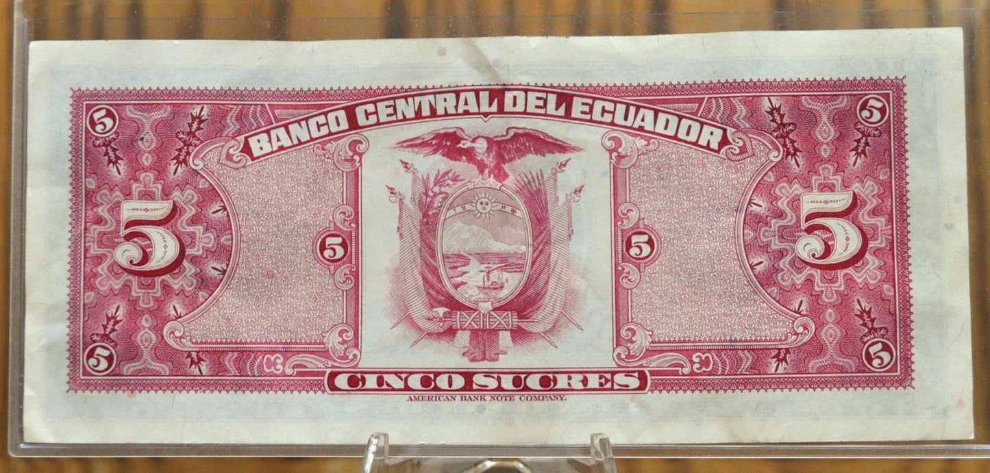 1983 Banco Central Del Ecuador 5 Sucre Note - Uncirculated Grade - Series HX - UNC 1983 Ecuadorian Five Sucres Cinco Sucres Note - P#108b