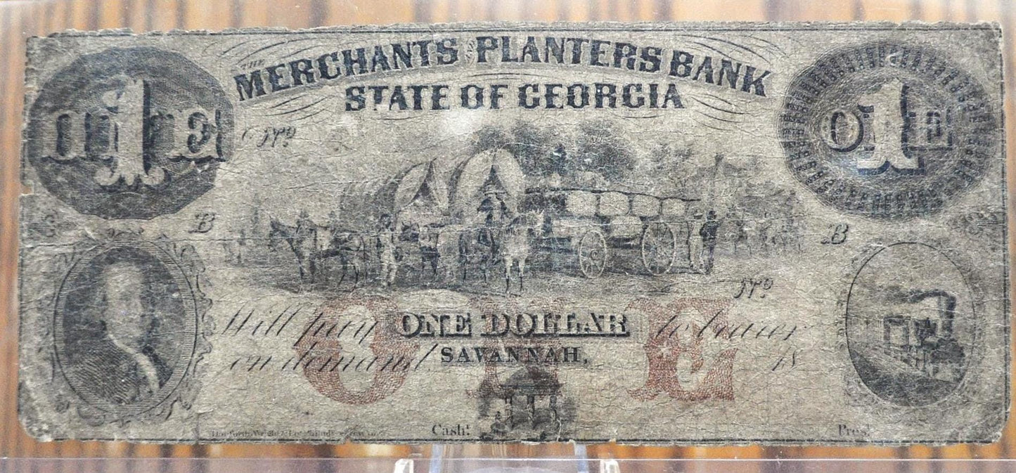 1800s Merchants and Planters Bank 1 Dollar Banknote - Georgia Obsolete Currency - Savannah, GA - 1850s Undated One Dollar Georgia Bank Note