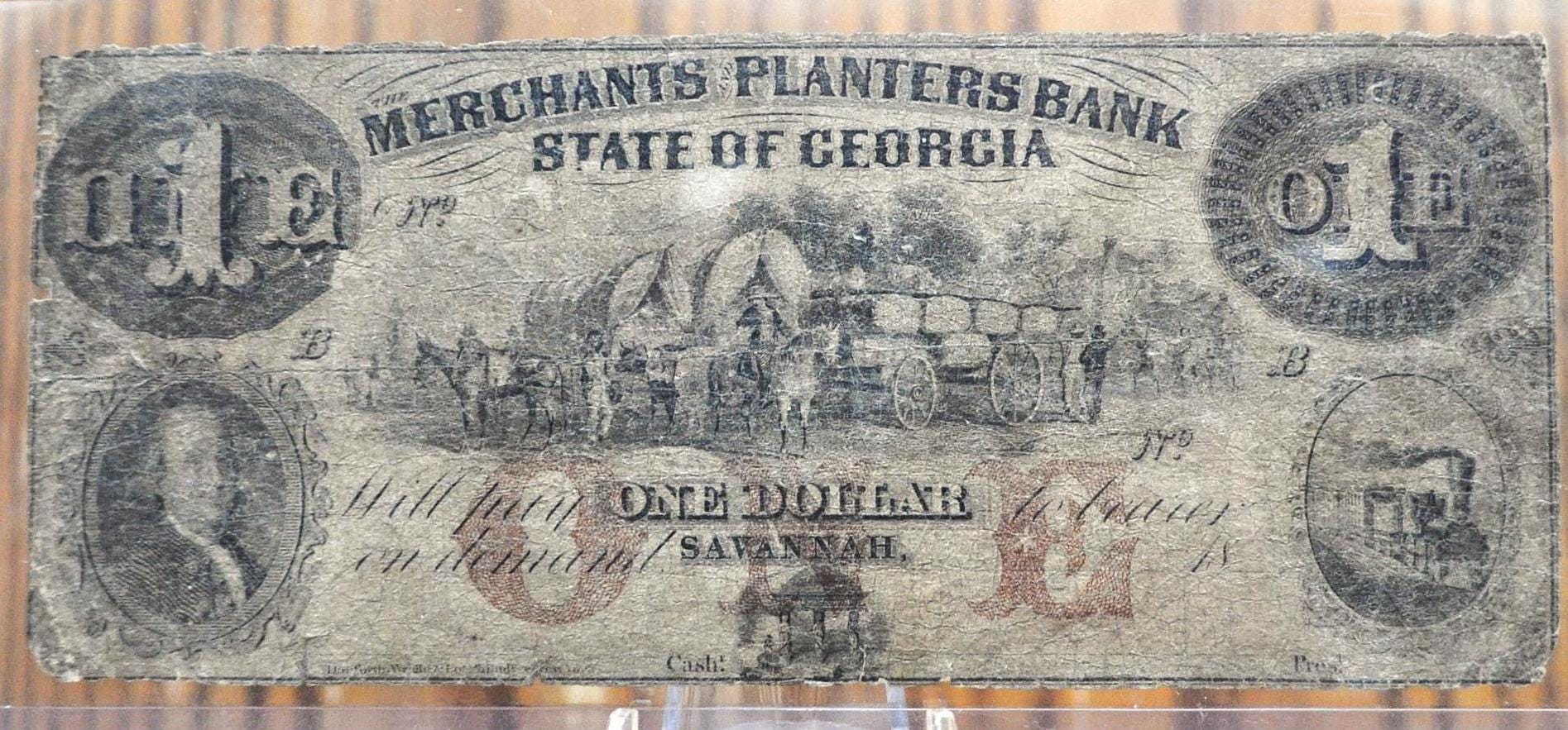 1800s Merchants and Planters Bank 1 Dollar Banknote - Georgia Obsolete Currency - Savannah, GA - 1850s Undated One Dollar Georgia Bank Note