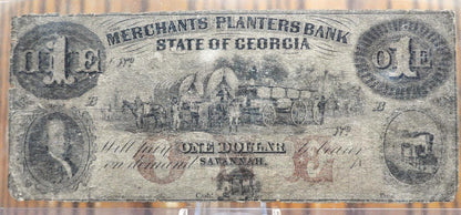 1800s Merchants and Planters Bank 1 Dollar Banknote - Georgia Obsolete Currency - Savannah, GA - 1850s Undated One Dollar Georgia Bank Note