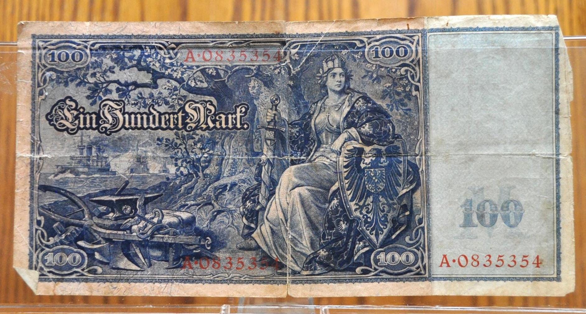 1908 100 Mark German Imperial Note - Reichsbanknote - First Issue, Red Seal - Rarer Date - 1908 Germany One Hundred Mark Note - P#35