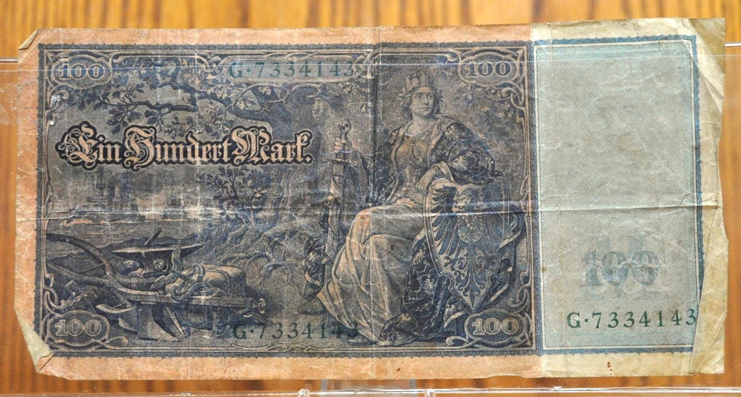 1910 100 Mark German Imperial Note - Reichsbanknote - Green Seal - April 21, 1910 (21.4.1921) - 1910 Germany One Hundred Marks Note- P#43