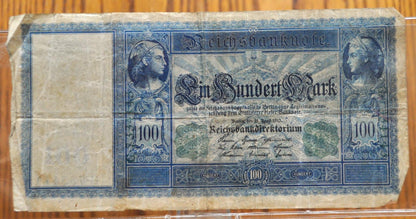 1910 100 Mark German Imperial Note - Reichsbanknote - Green Seal - April 21, 1910 (21.4.1921) - 1910 Germany One Hundred Marks Note- P#43